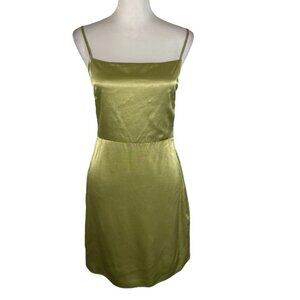 Samsoe Samsoe Slip Dress Womens S Lime Green Satin Smocked Back Adjustable Strap